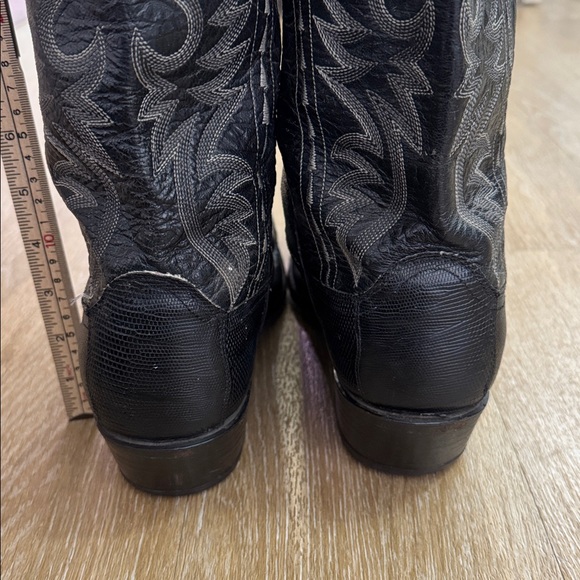 Dan Post Vintage 90s Teju Black Exotic Embossed Lizard Skin Leather Cowboy Boots - Picture 8 of 12
